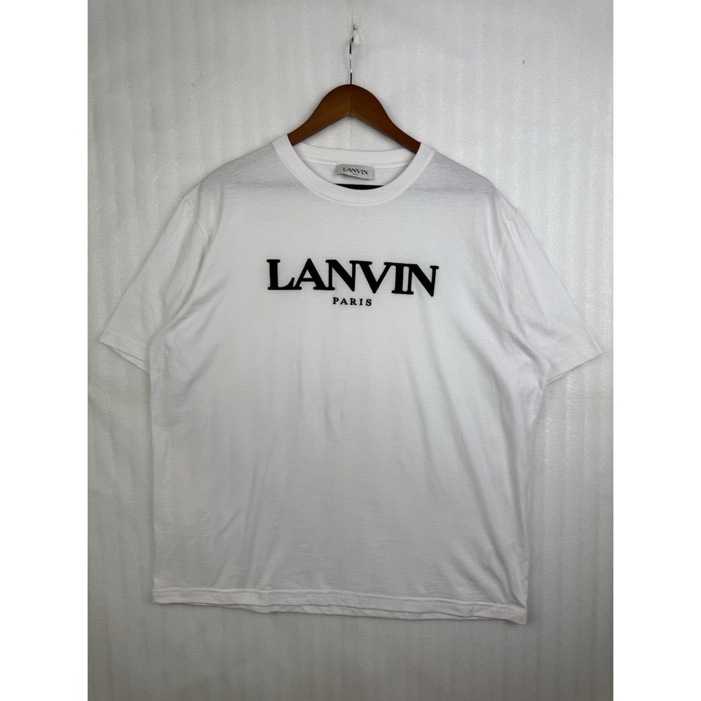 LANVIN Paris White Cotton Embroidered Logo T-Shirt Luxury Tee Men's Size 2XL EUC